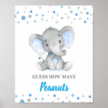Raad eens hoeveel pinda's blauw olifant Baby showe
