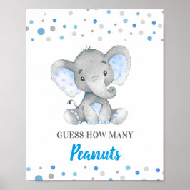 Raad eens hoeveel pinda's blauw olifant Baby showe Poster