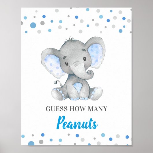 Raad eens hoeveel pinda's blauw olifant Baby showe Poster (Voorkant)