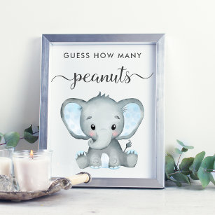 Raad eens hoeveel pinda's elephant Baby Boy Shower Poster