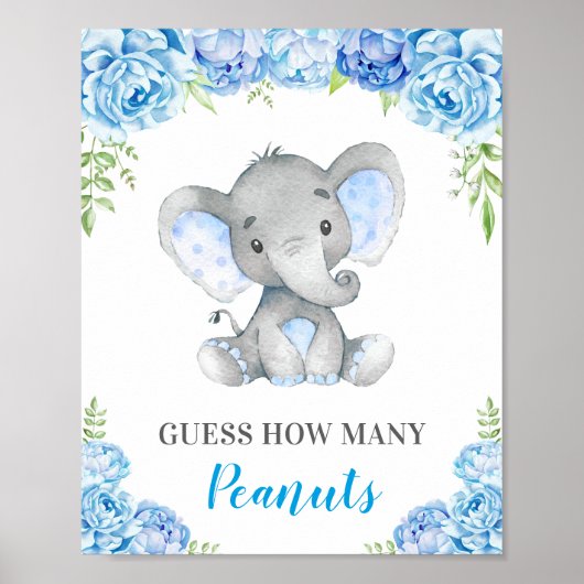 Raad eens hoeveel pinda's elephant Baby Boy Shower Poster (Voorkant)