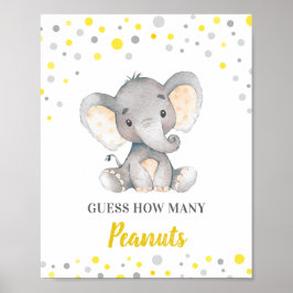 Raad eens hoeveel pinda's geel olifant Baby shower Poster