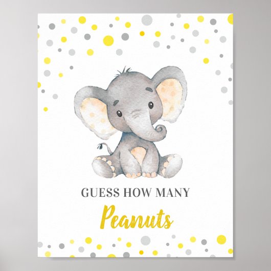 Raad eens hoeveel pinda's geel olifant Baby shower Poster (Voorkant)