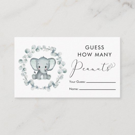 Raad eens hoeveel pinda's olifant Baby shower game Informatiekaartje (Voorkant)