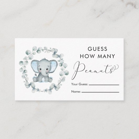 Raad eens hoeveel pinda's olifant Baby shower game Informatiekaartje (Voorkant)