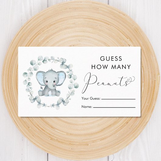 Raad eens hoeveel pinda's olifant Baby shower game Informatiekaartje
