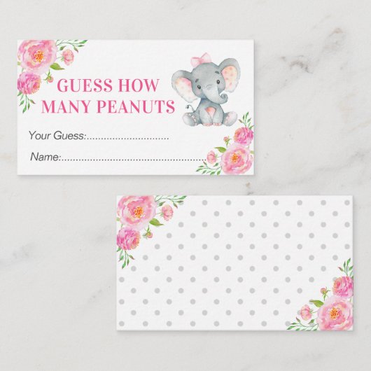 Raad eens hoeveel pinda's olifant Baby shower game Informatiekaartje (Voorkant / Achterkant)