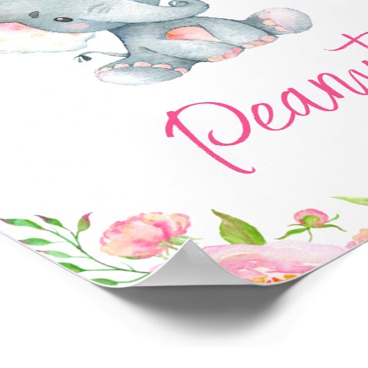 Raad eens hoeveel pinda's olifant Baby shower game Poster (Hoek)