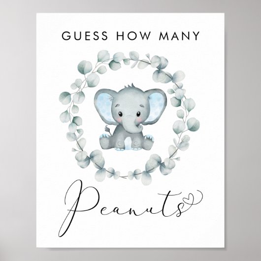 Raad eens hoeveel pinda's olifant Baby shower game Poster (Voorkant)