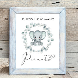 Raad eens hoeveel pinda's olifant Baby shower game Poster