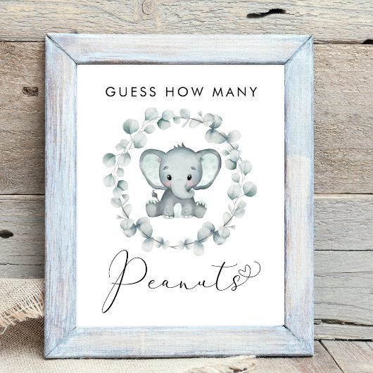 Raad eens hoeveel pinda's olifant Baby shower game Poster