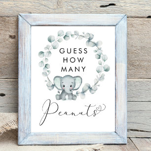 Raad eens hoeveel pinda's olifant Baby shower game Poster