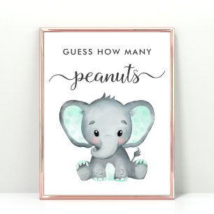 Raad eens hoeveel pinda's olifant Baby shower game Poster
