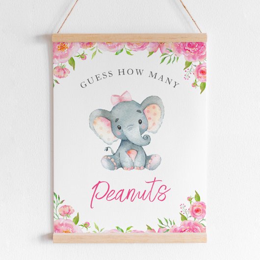 Raad eens hoeveel pinda's olifant Baby shower game Poster