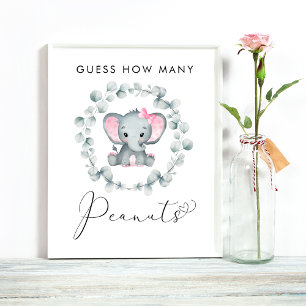 Raad eens hoeveel pinda's olifant Baby shower game Poster