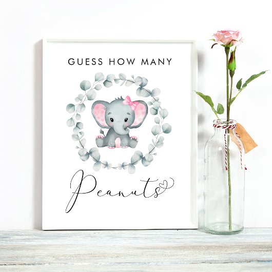 Raad eens hoeveel pinda's olifant Baby shower game Poster