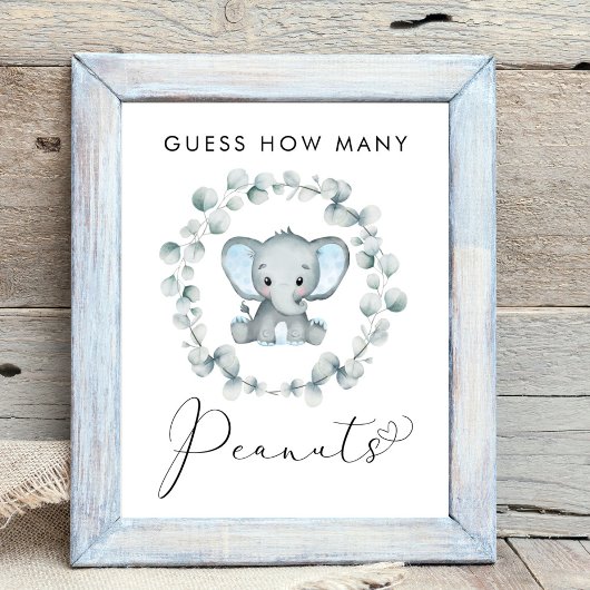 Raad eens hoeveel pinda's olifant Baby shower game Poster
