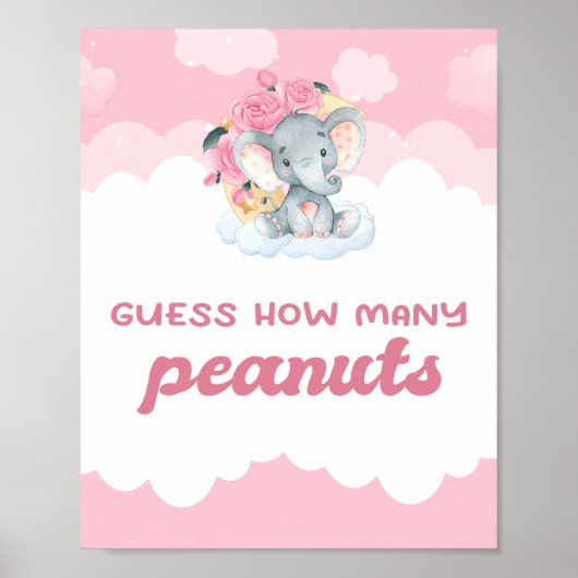 Raad eens hoeveel pinda's roze olifant Baby shower Poster (Voorkant)