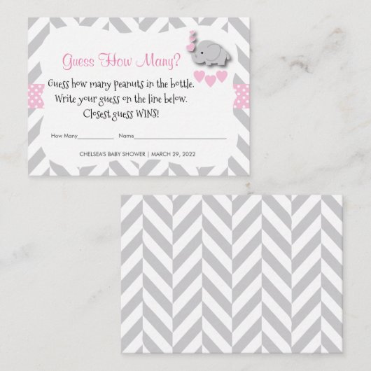 Raad eens hoeveel - Pink Elephant Informatiekaartje (Voorkant / Achterkant)