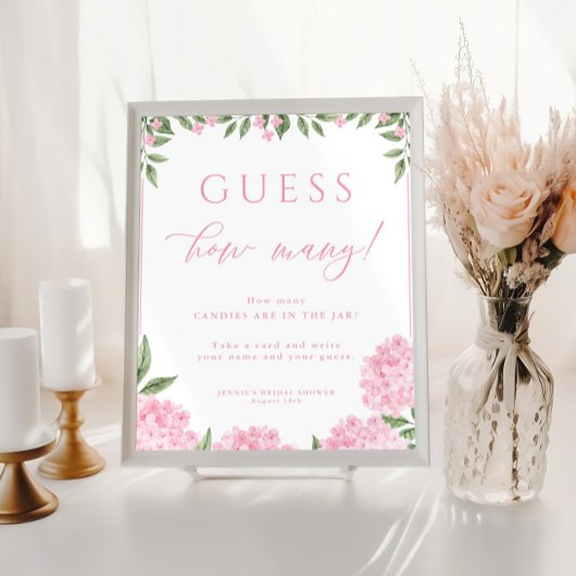 Raad eens hoeveel Pink Hydrangea Shower Game Poster
