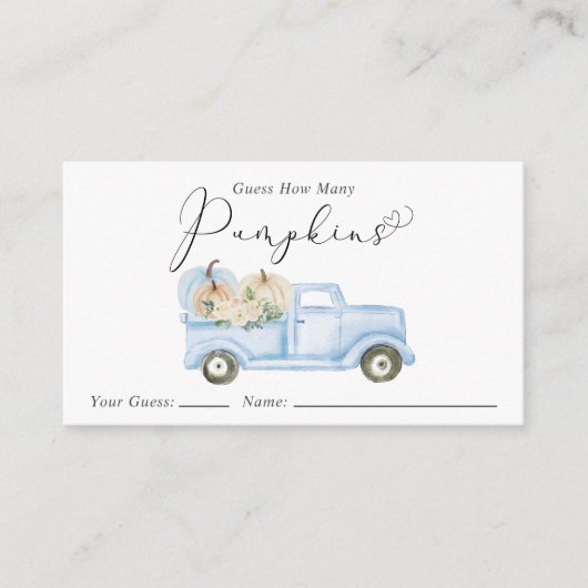 Raad eens hoeveel pompoenen baby boy douche spel informatiekaartje (Voorkant)