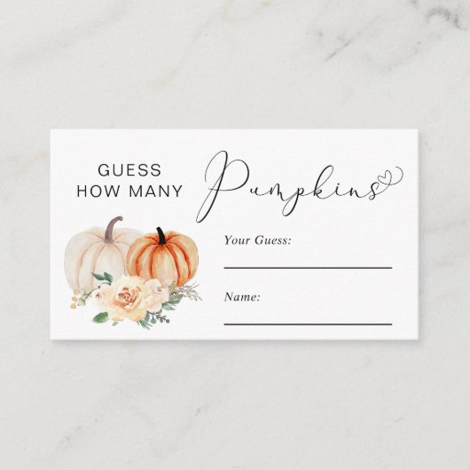Raad eens hoeveel pompoenen Baby shower spel Informatiekaartje (Voorkant)