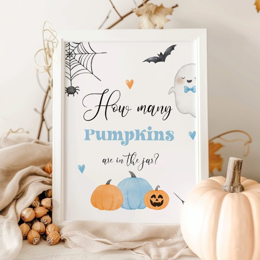 Raad eens hoeveel pompoenen blauw kleine Boo Poster