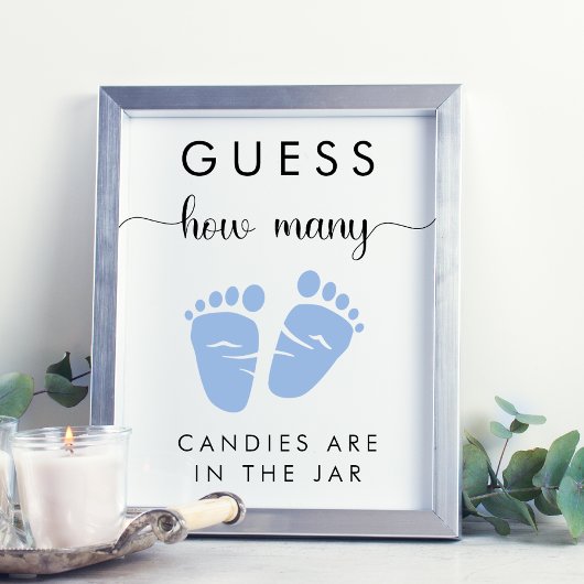 Raad eens hoeveel Snoepjes Baby Boy Shower spel Poster
