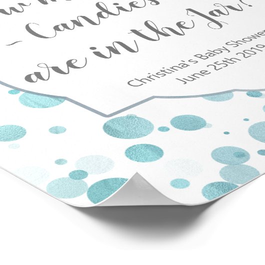 Raad eens hoeveel Snoepjes blauw Stip Baby shower Poster (Hoek)