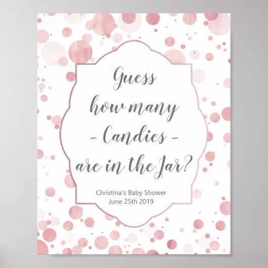 Raad eens hoeveel Snoepjes Blush Pink Stippen Baby Poster (Voorkant)