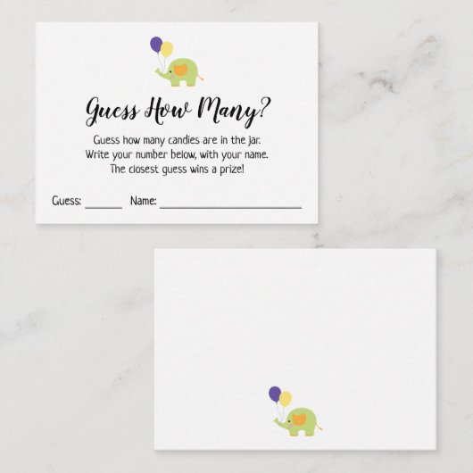 Raad eens hoeveel? White met Cute Elephant Game Ca Informatiekaartje (Voorkant / Achterkant)