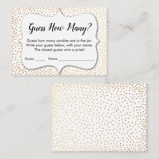 Raad eens hoeveel? White met Gold Confetti Game Ca Informatiekaartje (Voorkant / Achterkant)