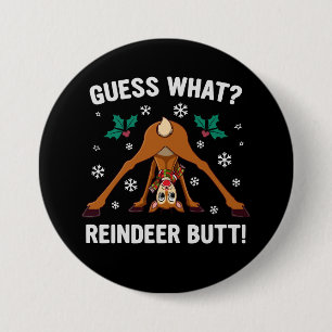 Raad eens Kerst Rendier Anus Kerst grap Ronde Button 7,6 Cm