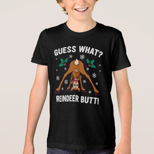 Raad eens Kerst Rendier Anus Kerstmisgrap Tri-Blend Shirt (Voorkant)
