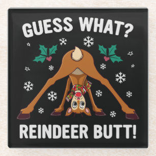 Raad eens Kerst Rendier Anus Kerstmisk grap Glazen Onderzetter