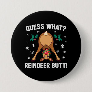 Raad eens Kerstman Rendier Kerstgrap Ronde Button 7,6 Cm