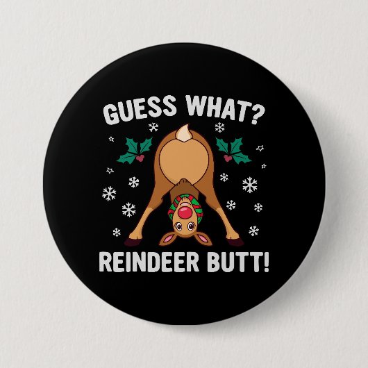 Raad eens Kerstman Rendier Kerstgrap Ronde Button 7,6 Cm (Voorkant)