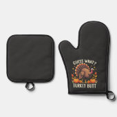 Raad eens? Kerstmis Kalkoen Kont Kerstmis Grappig Ovenwant & Pannenlap Set (Voorkant)