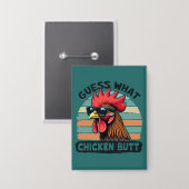 Raad eens Kiekenkont Grappige Retro Haan Button (Voorkant / Achterkant)