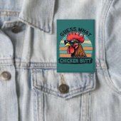 Raad eens Kiekenkont Grappige Retro Haan Button (Insitu)
