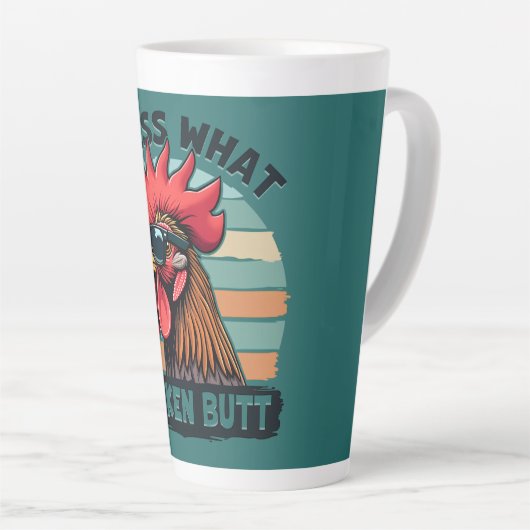 Raad eens Kippengaai Grappige Retro Haan Latte Mok (Rechterhoek)