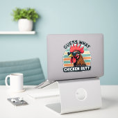 Raad eens Kippengaai Grappige Retro Haan Sticker (Laptop op bureau)