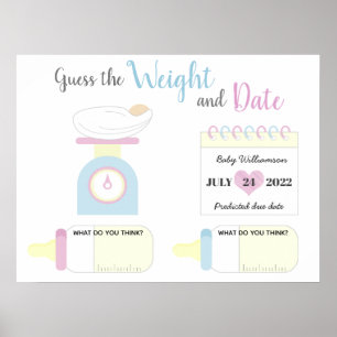 Raad eens over het baby shower op gewicht en datum poster