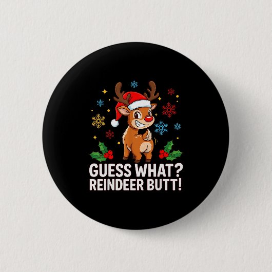 Raad eens rendier kont grappig kerst mannen rendie ronde button 5,7 cm (Voorkant)