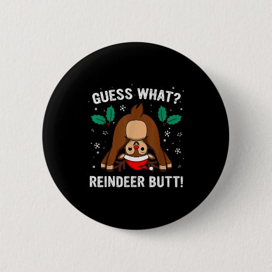 Raad eens rendier kont mannen & jongens grappige l ronde button 5,7 cm (Voorkant)