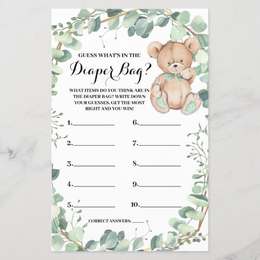 Raad eens wat er in de Baby Bag Beer Shower Game C Flyer (Voorkant)