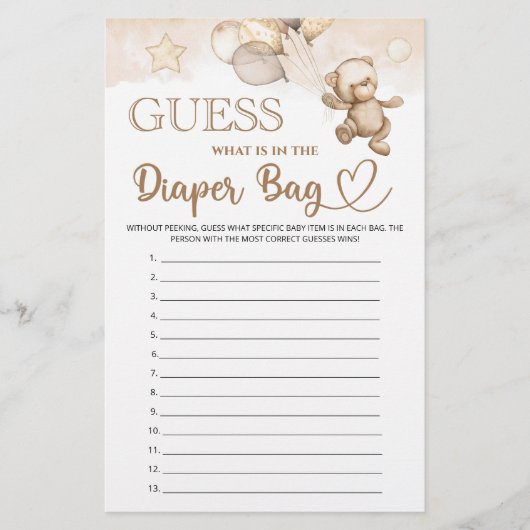 Raad eens wat er in de luiertas beer baby shower z (Voorkant)