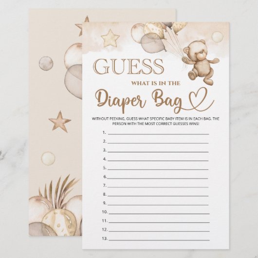 Raad eens wat er in de luiertas beer baby shower z (Voorkant / Achterkant)