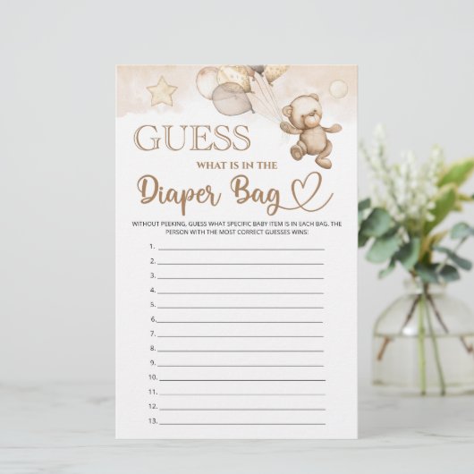 Raad eens wat er in de luiertas beer baby shower z (Staand voorkant)