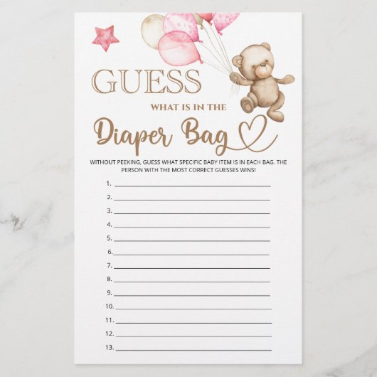 Raad eens wat er in de luiertas beer baby shower z (Voorkant)